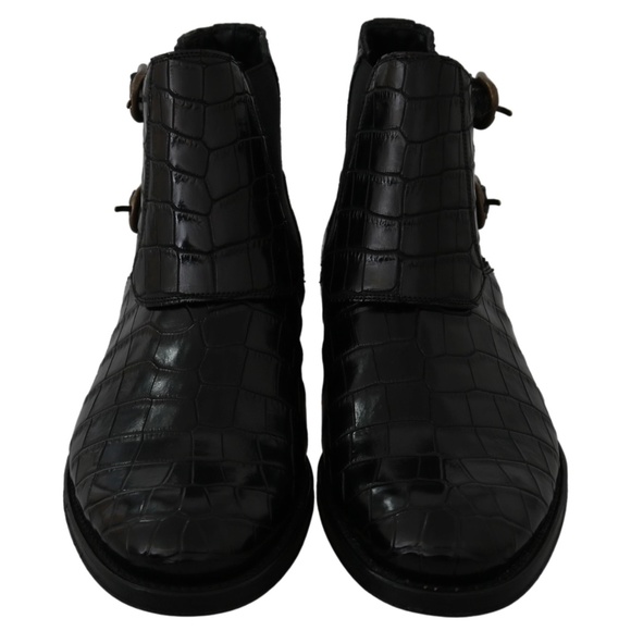 DOLCE & GABBANA Black Crocodile Leather Derby Boots Shoes main image 5